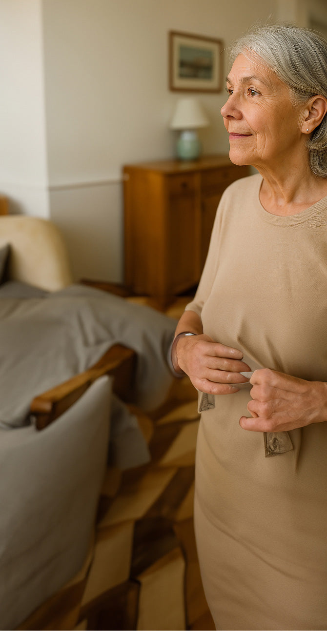 Woman standing in a bedroom n